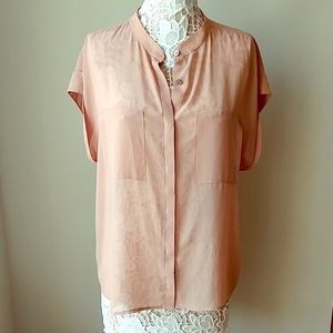 CAbi Sheer button up Blouse with Pockets